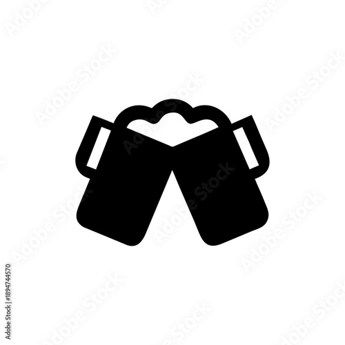 Two Frothy Beer Steins Pictogram for Bar Party and Oktoberfest Theme Vector illustration