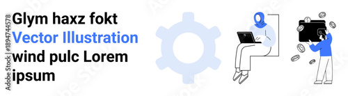 Remote work, digital communication, cybersecurity, e-commerce, innovation, technology. A person working on a laptop and another managing finances digitally. Remote work and digital communication