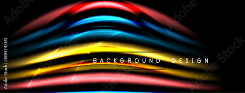 Abstract colorful waves over black background. Dynamic lines create modern design, suitable for digital projects. Bright hues offer visual impact.