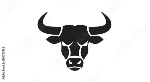 Black silhouette of a bull's head with horns on white background