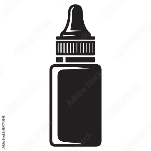 A simple black and white illustration of a dropper bottle design