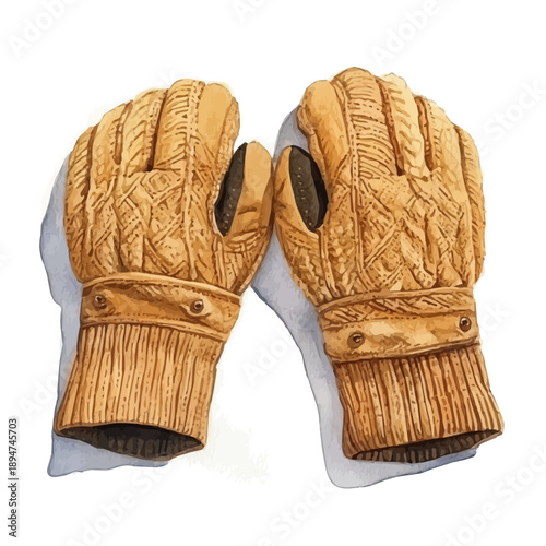 Winter Gloves Pair, watercolor drawing vector, isolated on a white background.