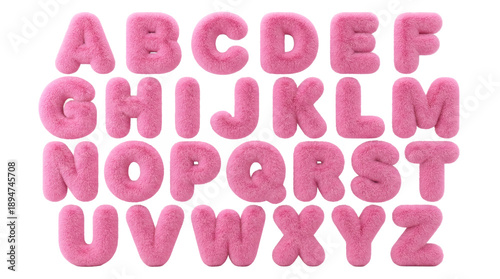 Set of alphabet letters from A to Z in pink faux fur plush style.