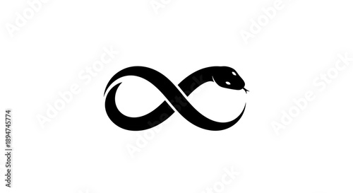 Black snake forming an infinity symbol on a white background