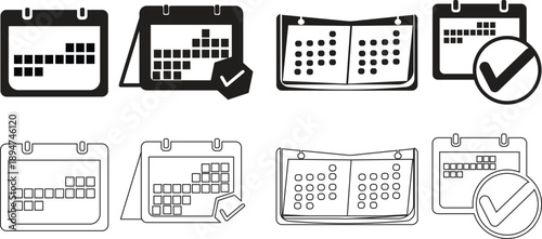 Desk calendar icon symbol set of important date organizer for business scheduling and personal time management planning system
