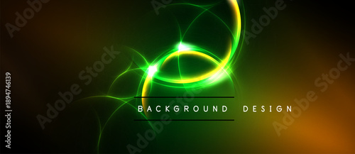 Vibrant green energy swirls against dark backdrop. Bright light creates abstract shapes, modern design element.