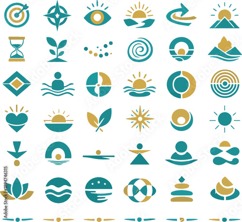 Abstract Minimalist Icons Set for Spiritual Wellness, Yoga, Mindfulness Branding and Mental Health Coaching Symbols