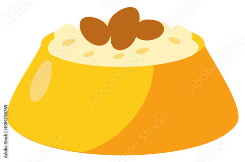 Cartoon Flan Dessert with Almonds Topping Delicious Treat Illustration