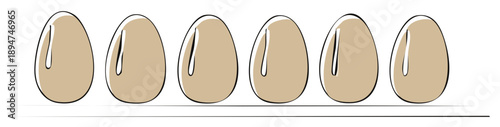 Minimalist line art illustration of six brown eggs in a neat row
