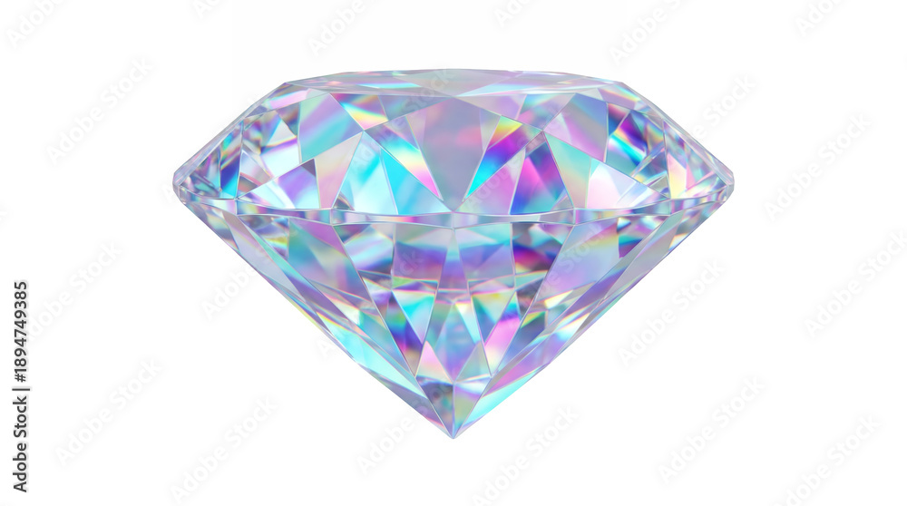 Fototapeta premium Diamond gemstone in holographic crystal style with rainbow refraction and geometric facets