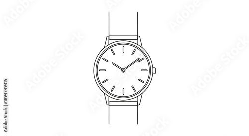 Minimalist line drawing of a classic wristwatch.