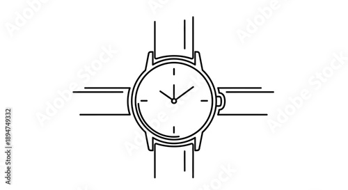 Minimalist line drawing of a classic wristwatch.