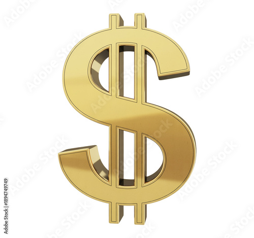 Golden dollar sign symbol  isolated on a transparent background.