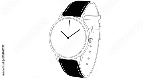 Minimalist Wristwatch with Black Leather Strap and White Face.