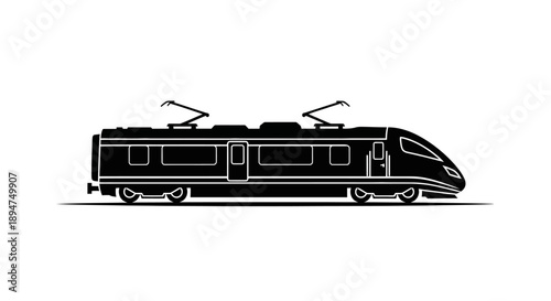 Modern high speed electric train silhouette isolated on white background.