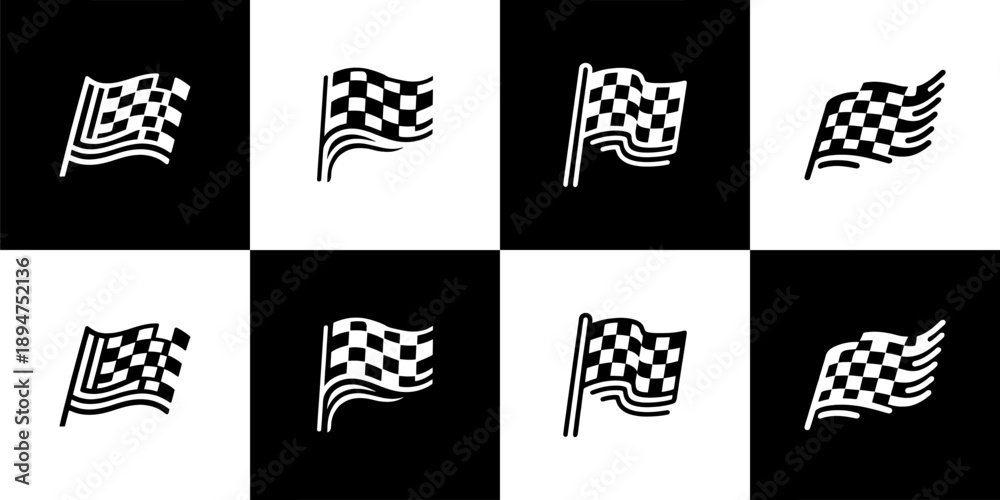 Naklejka premium Vector Set of 4 Checkered Flags Racing Finish Line Victory Icons