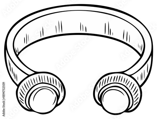 Elegant hand drawn sketch of an open cuff bracelet with decorative rounded ends jewelry illustration