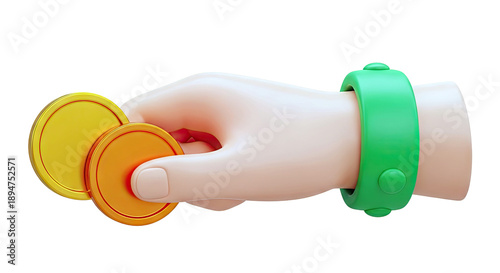 3D Cartoon Hand Holding Golden Coins