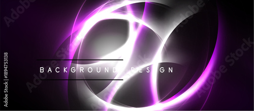 Abstract purple, white swirls create dynamic background. Text reads background design. Dark edges frame bright central elements.