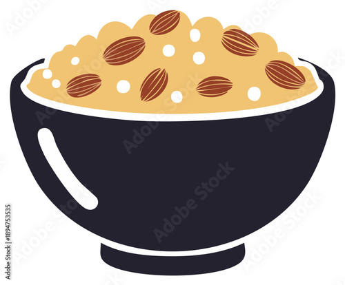 Nutritious Bowl of Oatmeal with Almonds and Small Grains Breakfast Food