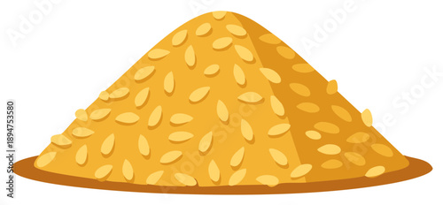 Vibrant yellow conical pile of golden grains or seeds, perfect as a cooking ingredient or baking staple.