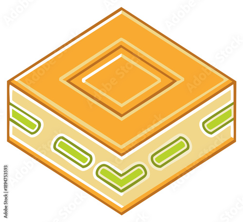 Diamond shaped baklava sweet pastry with pistachios isometric vector icon