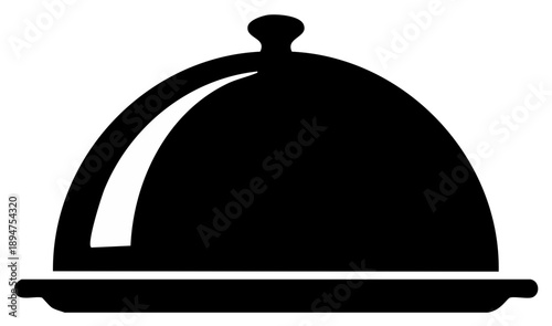 A black silhouette icon of a food serving dome or cloche on a platter for restaurant service