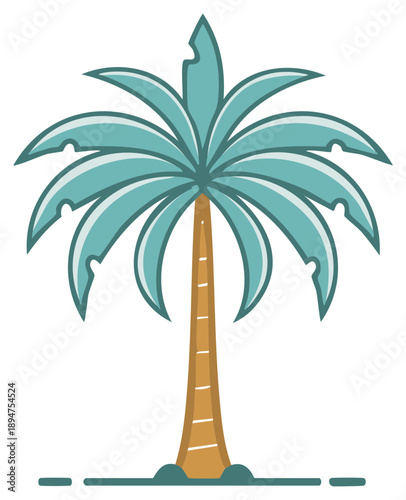 Stylized Teal Palm Tree Illustration Isolated on White Background Graphic Design Element