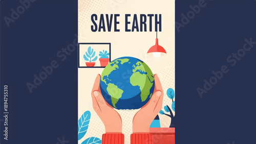 Gentle hands hold planet Earth, promoting its preservation indoors