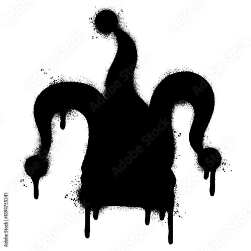 Spray painted jester hat graffiti icon with paint drips and splatters.