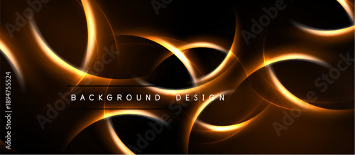 Dark background features glowing orange swirls, curves. Elegant design suggests modern aesthetic, energy, motion. Text reads background design.