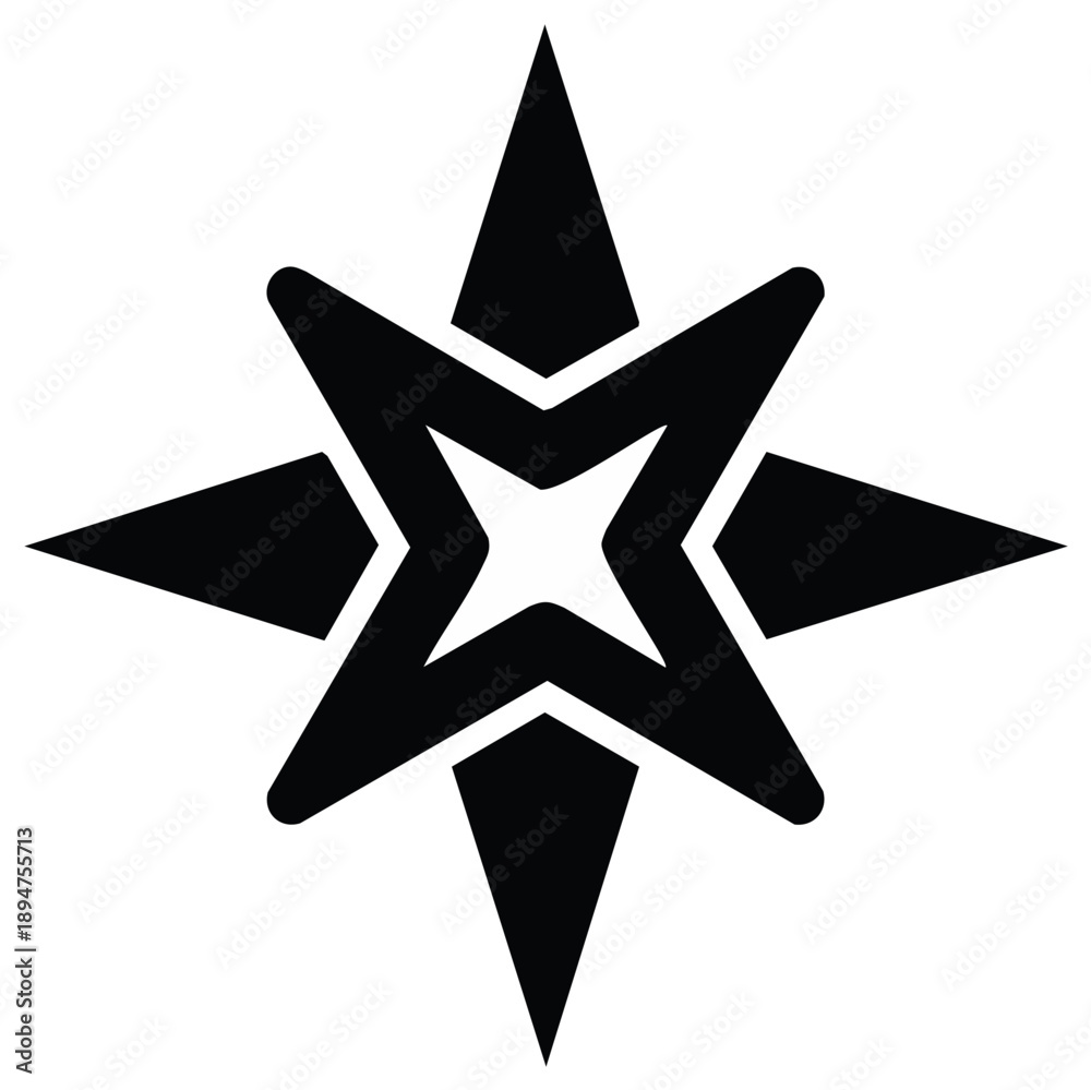 Fototapeta premium Black Four Point Star Icon Sign Symbol Design Element Simple Flat Vector