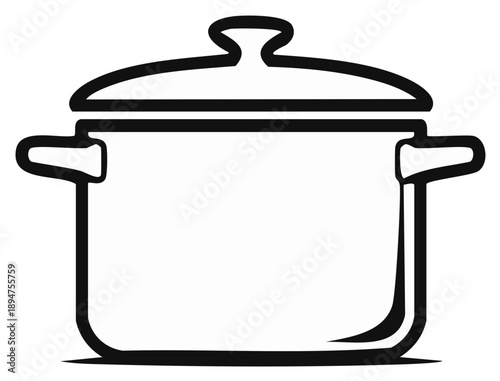 Cooking Pot Illustration Black and White Simple Line Art Kitchenware
