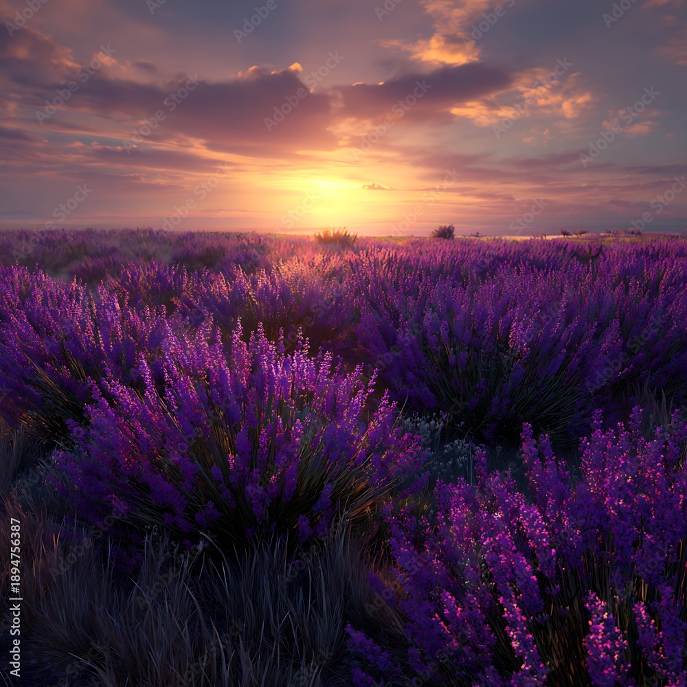 Obraz premium Lavender blossoms countryside sunset calm romantic nature picture