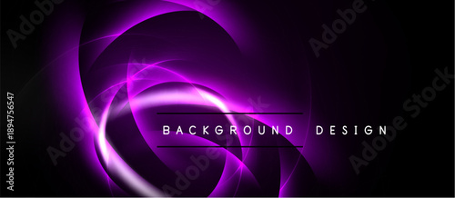 Abstract purple light curves form dynamic background. Elegant design suggests energy, motion, modern aesthetic. Dark backdrop enhances luminosity.