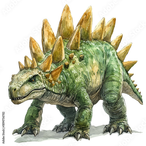 Stegosaurus, watercolor illustration vector, isolated on a white background.
