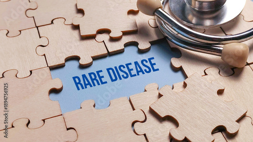 Missing puzzle piece revealing rare disease text with stethoscope for complex medical diagnosis concept