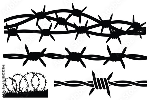 Black and white barbed wire with different patterns