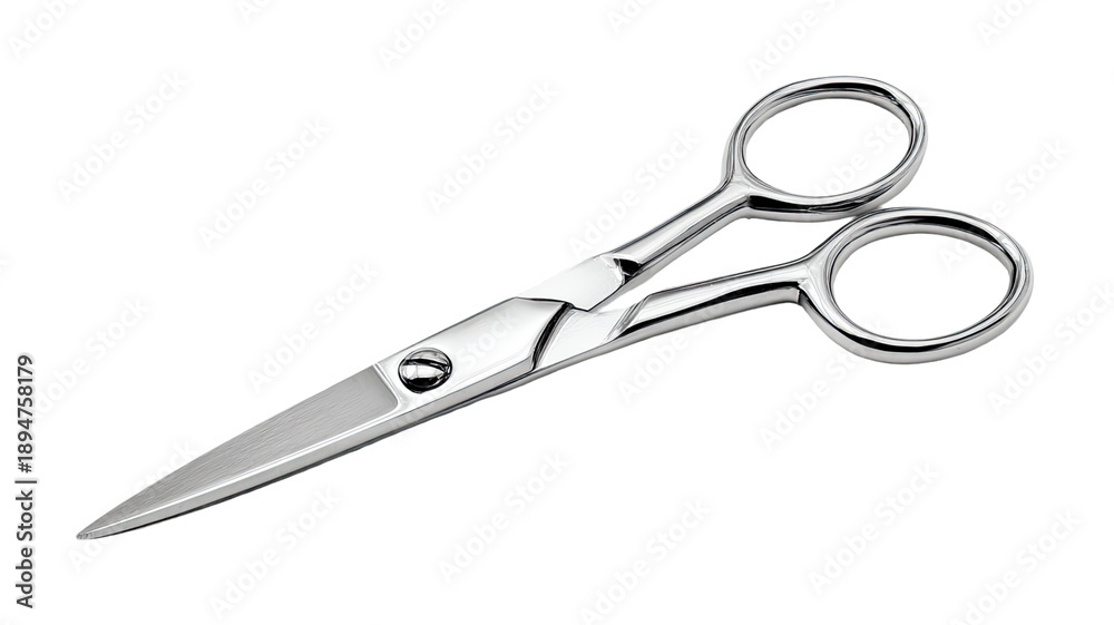 Obraz premium Professional stainless steel scissors with sharp blades precision cutting tool for tailoring and craft isolated on white background