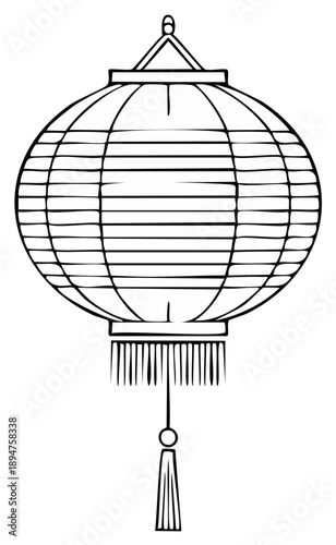 Elegant Hand Drawn Paper Lantern Outline Asian Culture Celebration Traditional Light