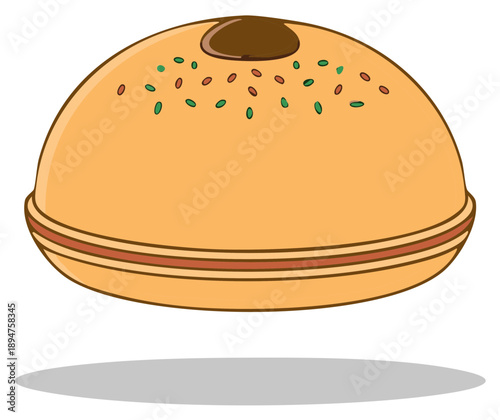 Jelly doughnut with chocolate topping and colorful sprinkles sweet confection