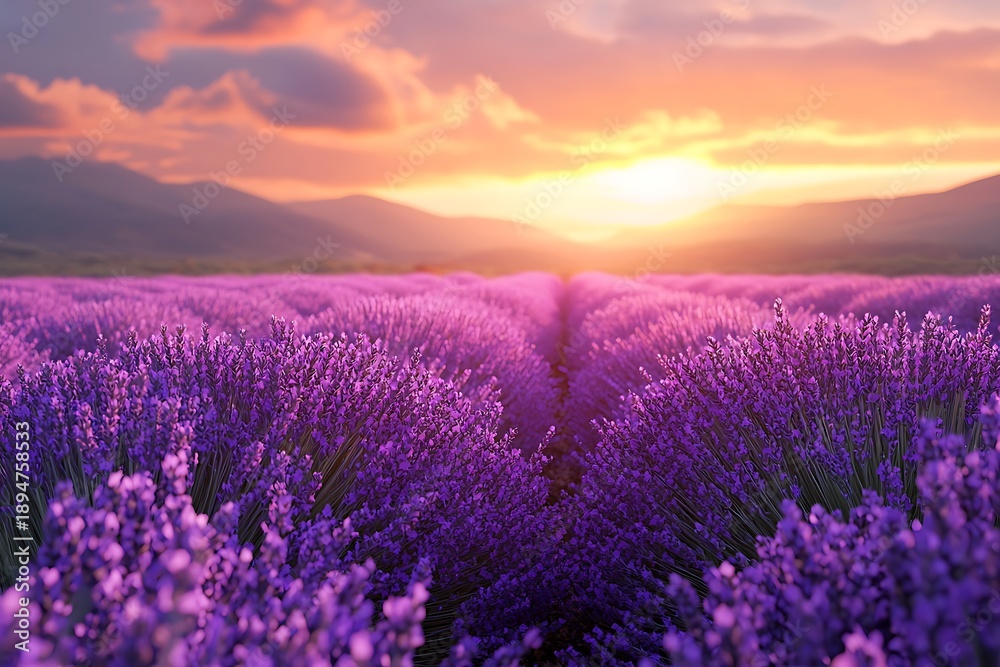 Obraz premium Lavender flowers hand touch sunset romantic nature scenery photo