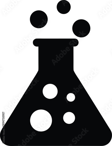 science beaker with bubbles silhouette vector illustration on transparent background