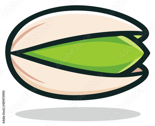 Pistachio nut illustration with shell and kernel, cartoon style