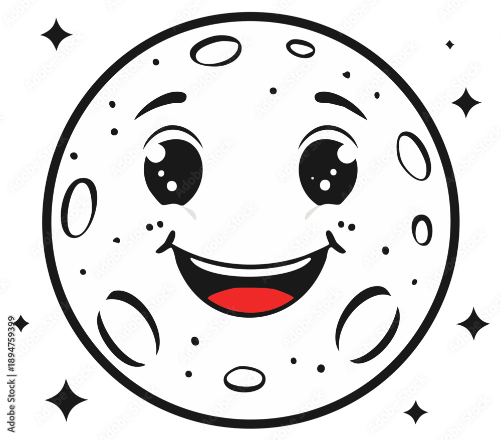 Obraz premium Smiling Full Moon Cartoon Character, Vector Illustration of a Celestial Body with a Happy Face