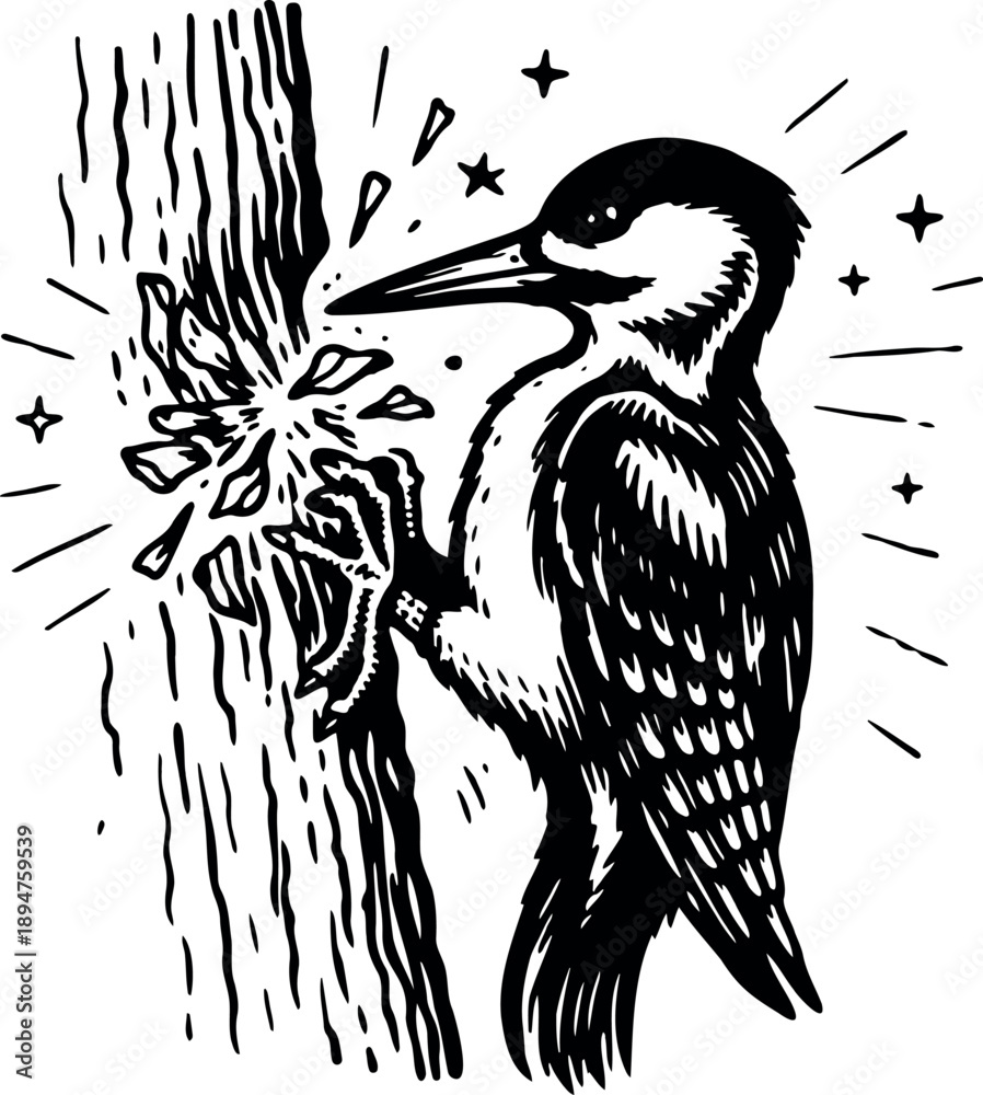 Fototapeta premium pecker with wood illustration