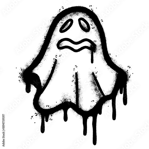 Graffiti Spray Paint Ghost Illustration with Drip Effect.