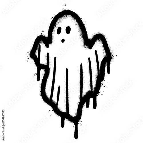Graffiti Spray Paint Ghost Illustration with Drip Effect.