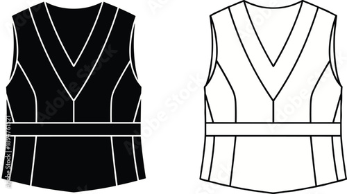 Safety, vest, mockup, front, view, black, white, reflective, workwear, construction, protective, clothing, apparel, uniform, vector, illustration, isolated, white, background, template