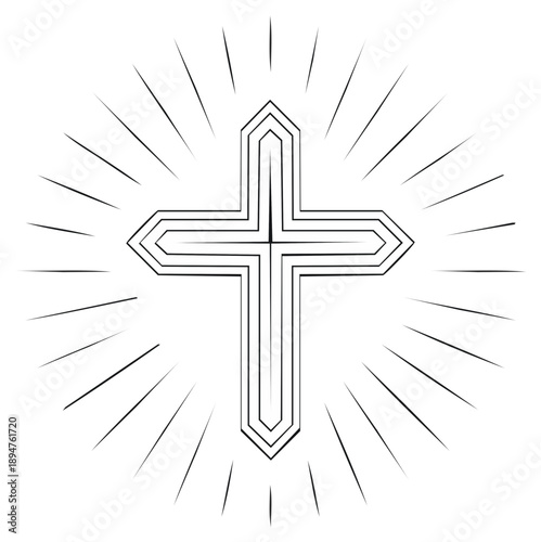 Radiant Christian Cross Illustration Symbolizing Hope, Faith, Spirituality and Religion, Shining Light Rays, Vector